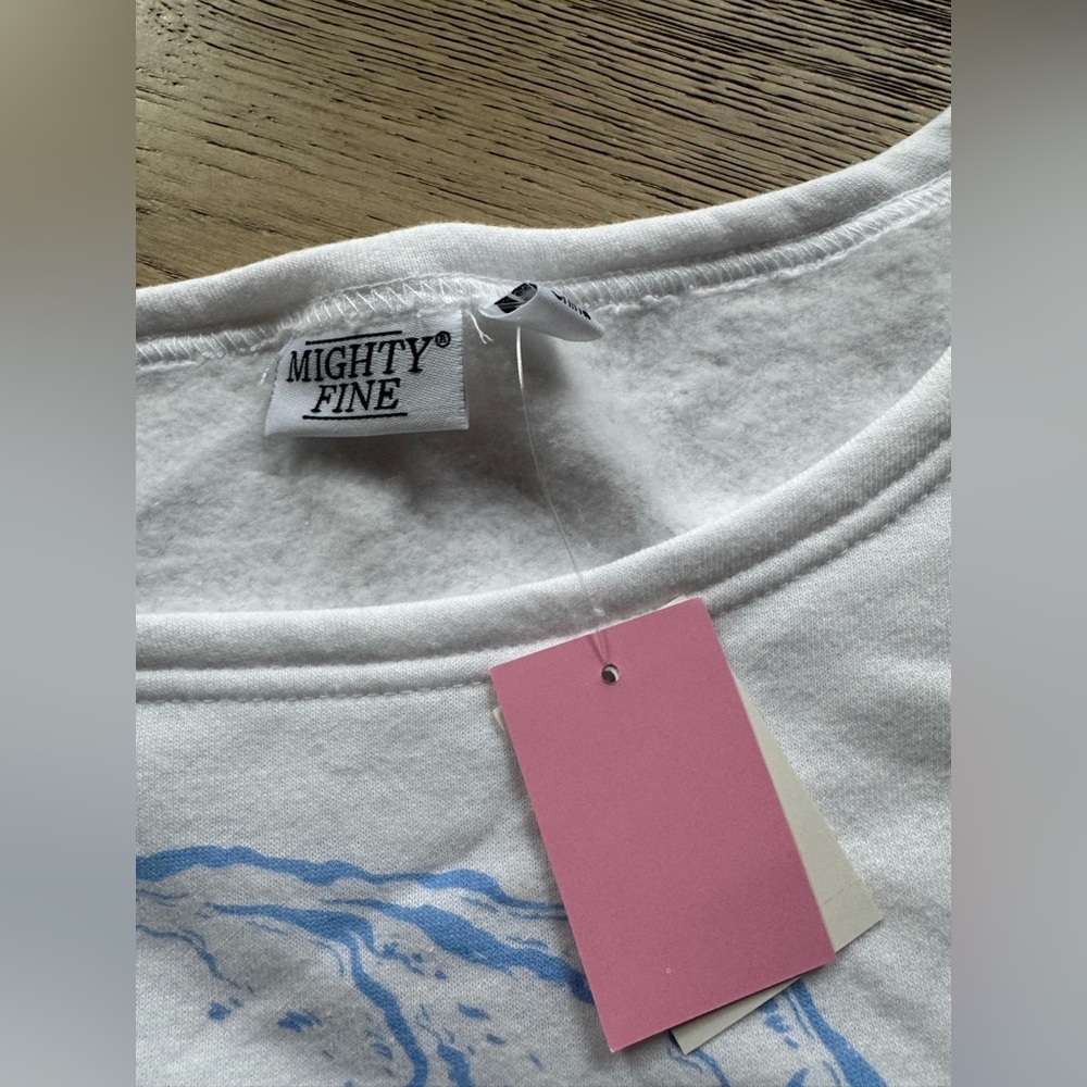 NWT White Off-Shoulder oyster Graphic Sweatshirt - Women size M - Picture 8 of 9